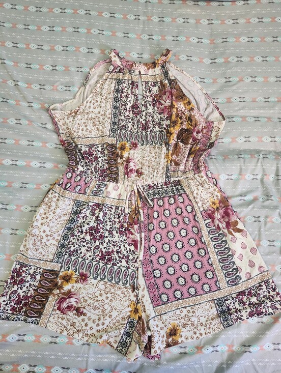 Maurices Pants - Maurices Floral Patchwork Halter Romper in Pink & Cream